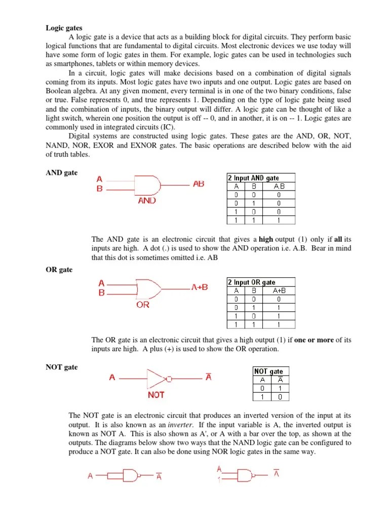 Logic Gates PDF Logic Gate Electronic Circuits