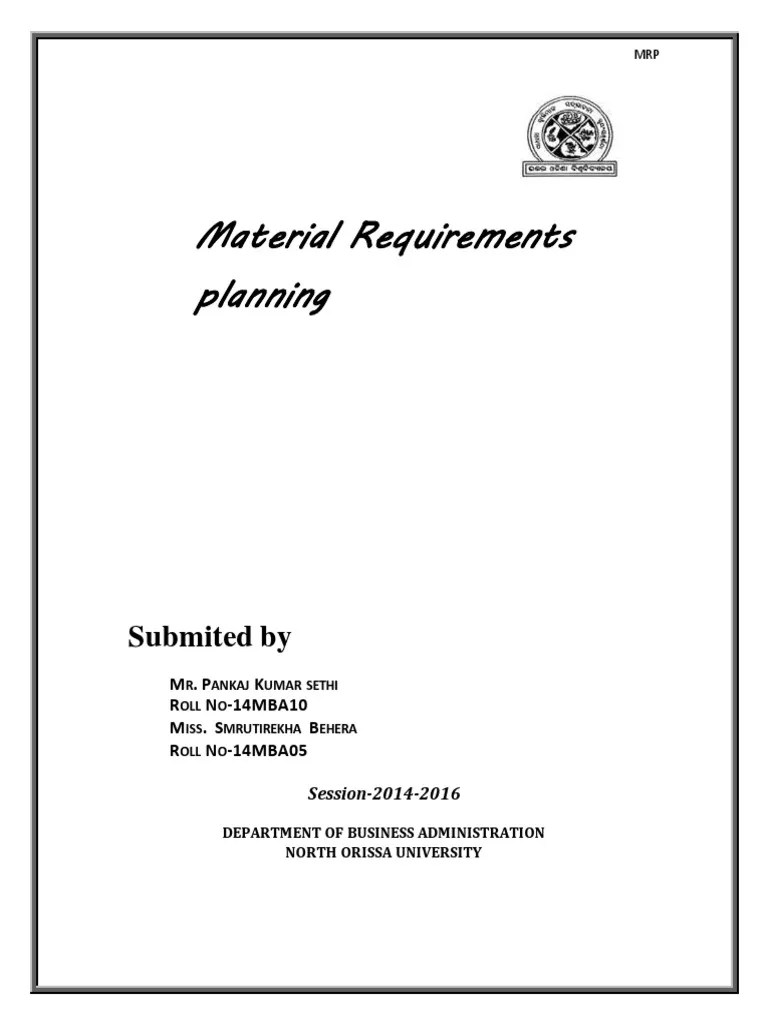 Material Requirements Planning Submited by PDF Inventory Business