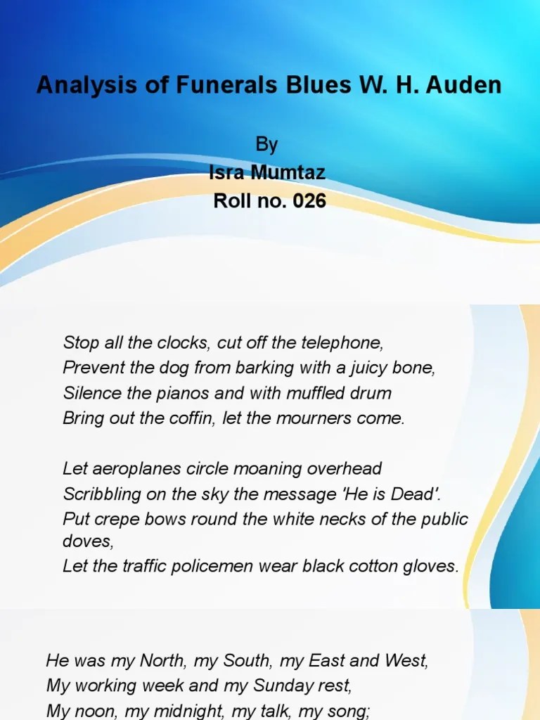 Analysis of Funerals Blues Poem PDF Poetry
