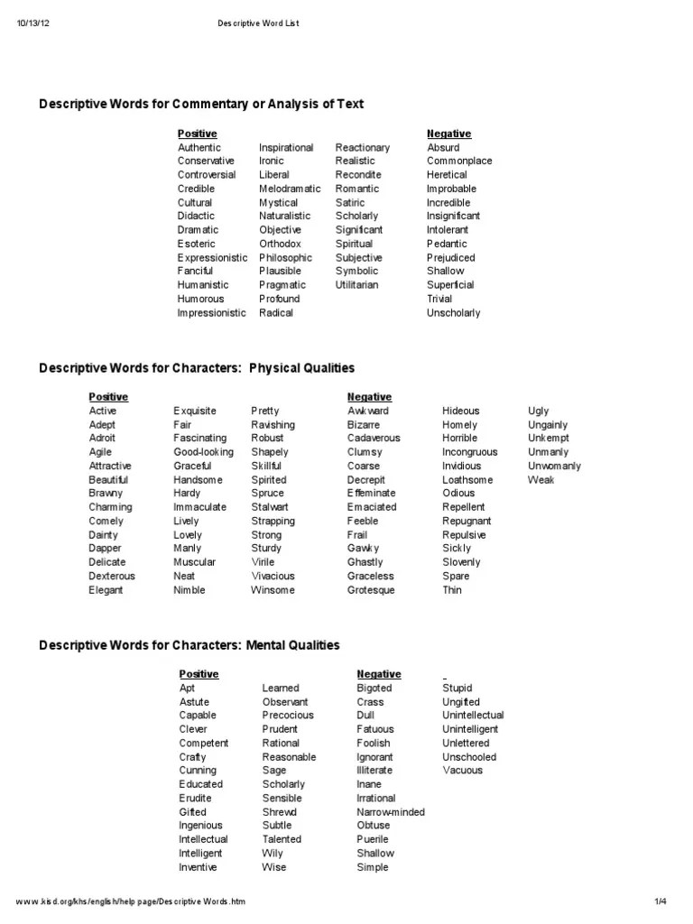 Descriptive+Word+List 2 PDF Ethical Principles Psychological Attitude