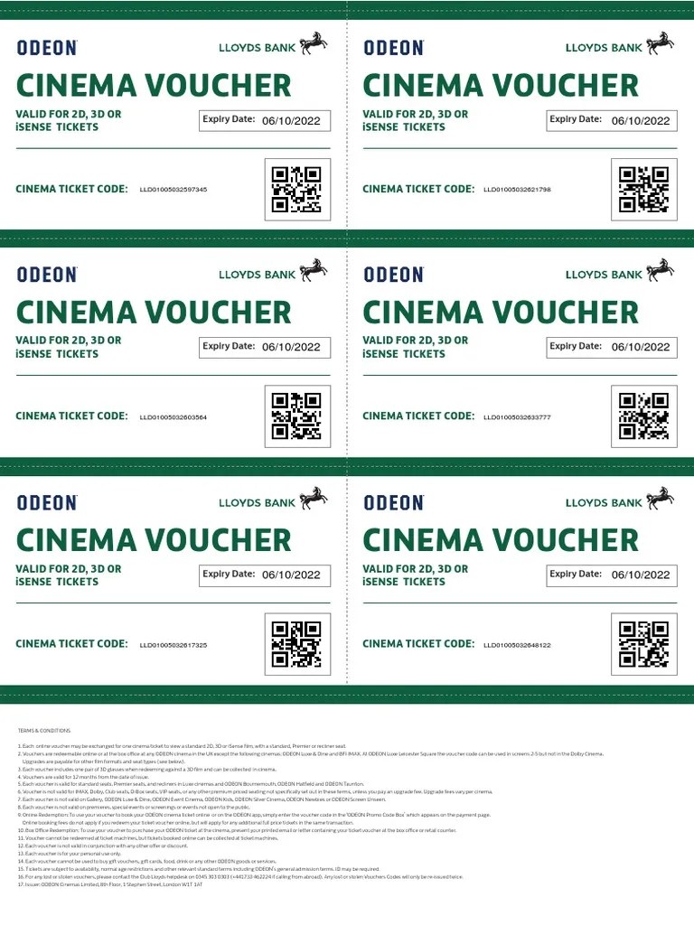 Club Lloyds Cinema Vouchers 0 PDF Movie Theater Ticket (Admission)