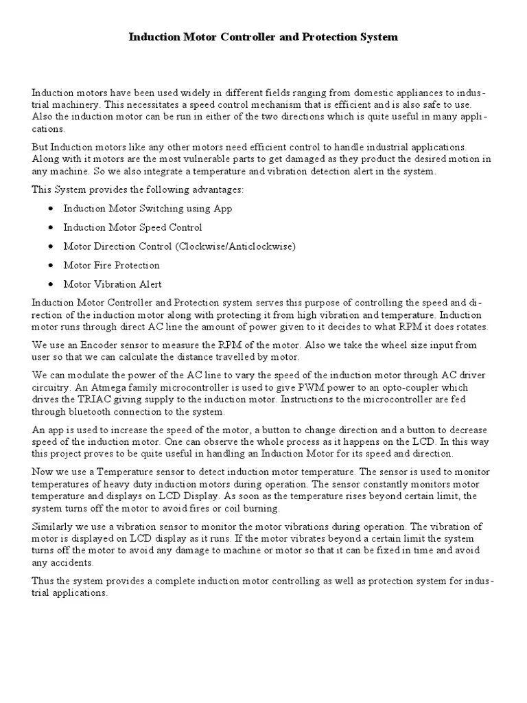 Induction Motor Controller and Protection System Download Free PDF