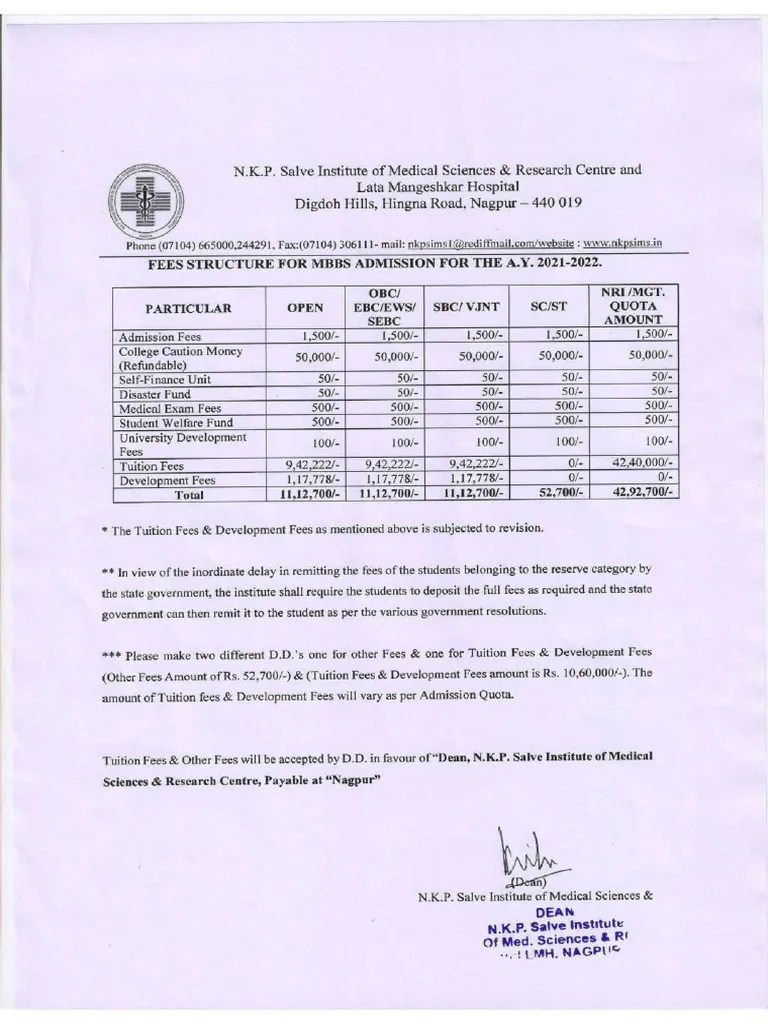 Fees Structure Mbbs Update PDF