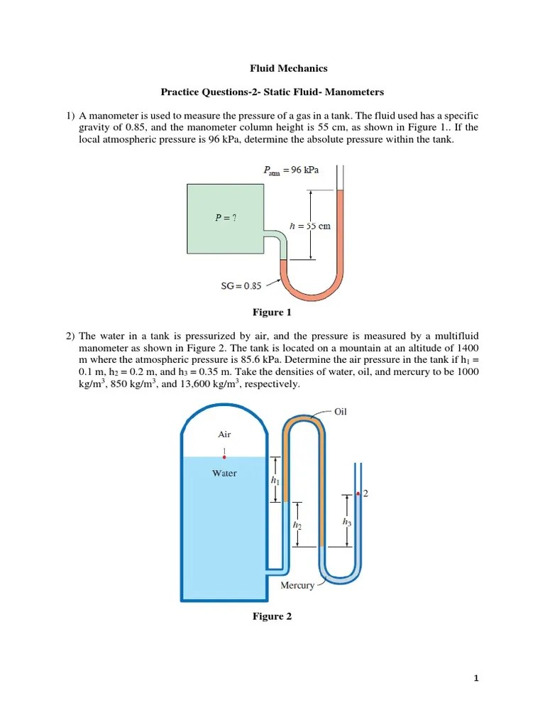 Practice Questions3 Static Fluid Part 1 Manometers PDF