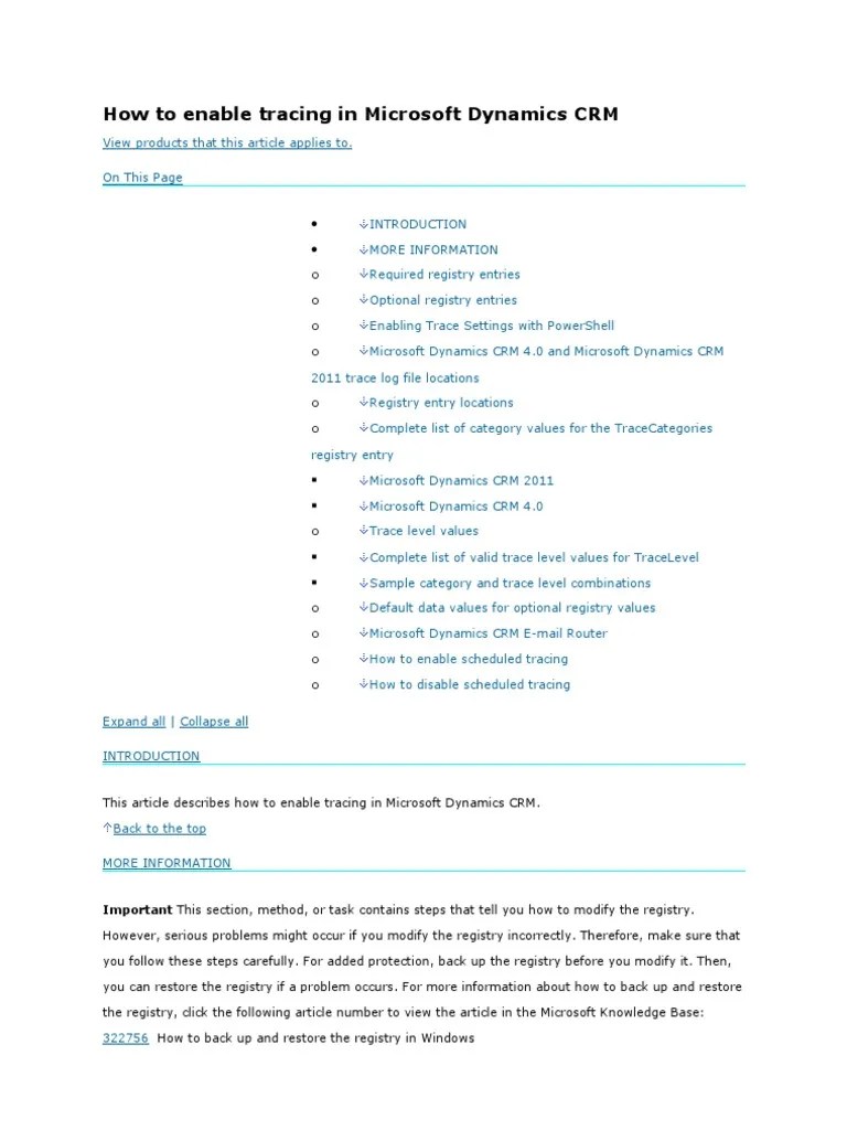 How To Enable Tracing in Microsoft Dynamics CRM PDF Windows