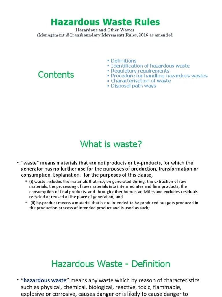Hazardous Waste Management Rules Gist PDF Waste Waste Management