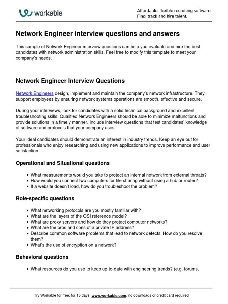 Network Engineer Interview Questions PDF