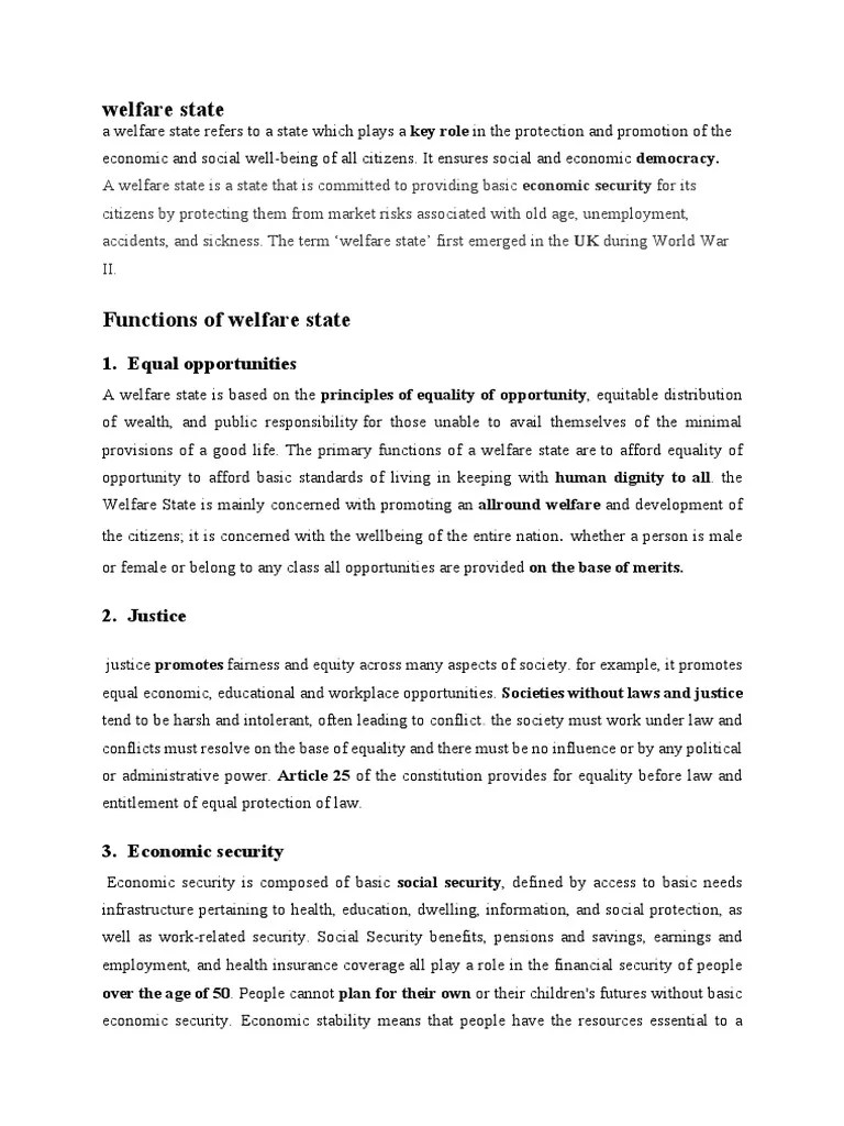 Welfare State PDF Welfare Welfare State