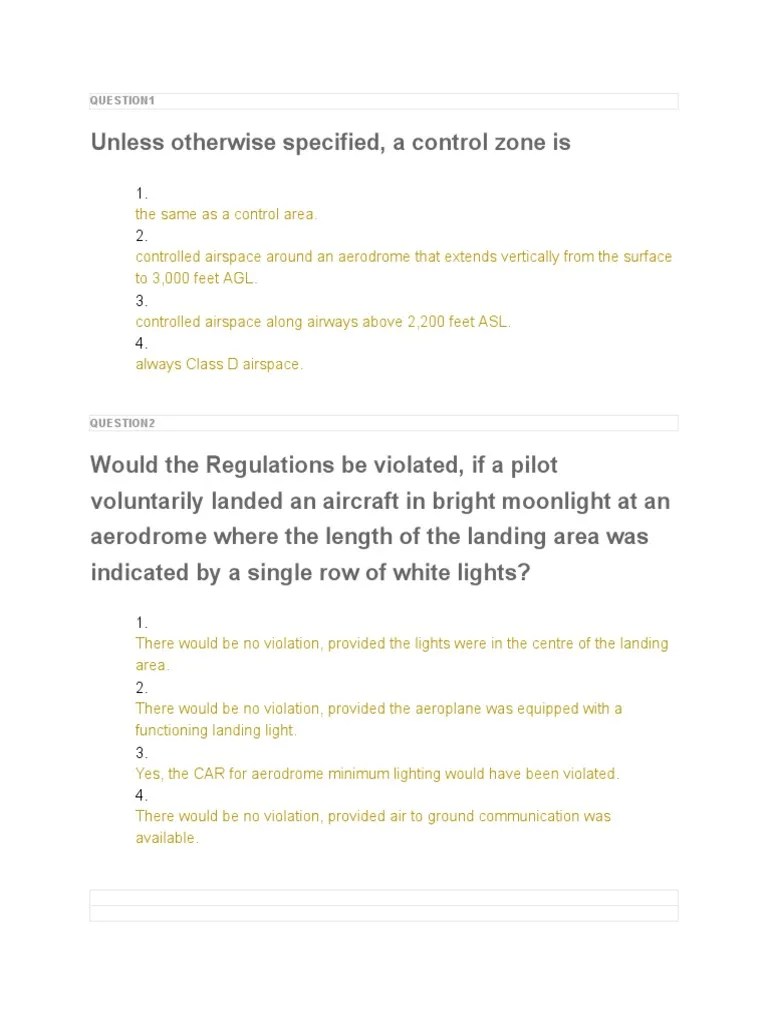 Aviation Regulations and Aircraft Operations Exam Questions and