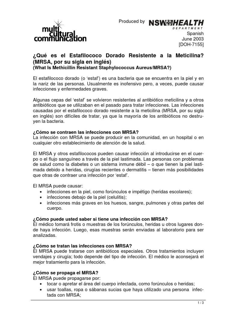 MRSA en Español PDF Staphylococcus aureus resistente a la