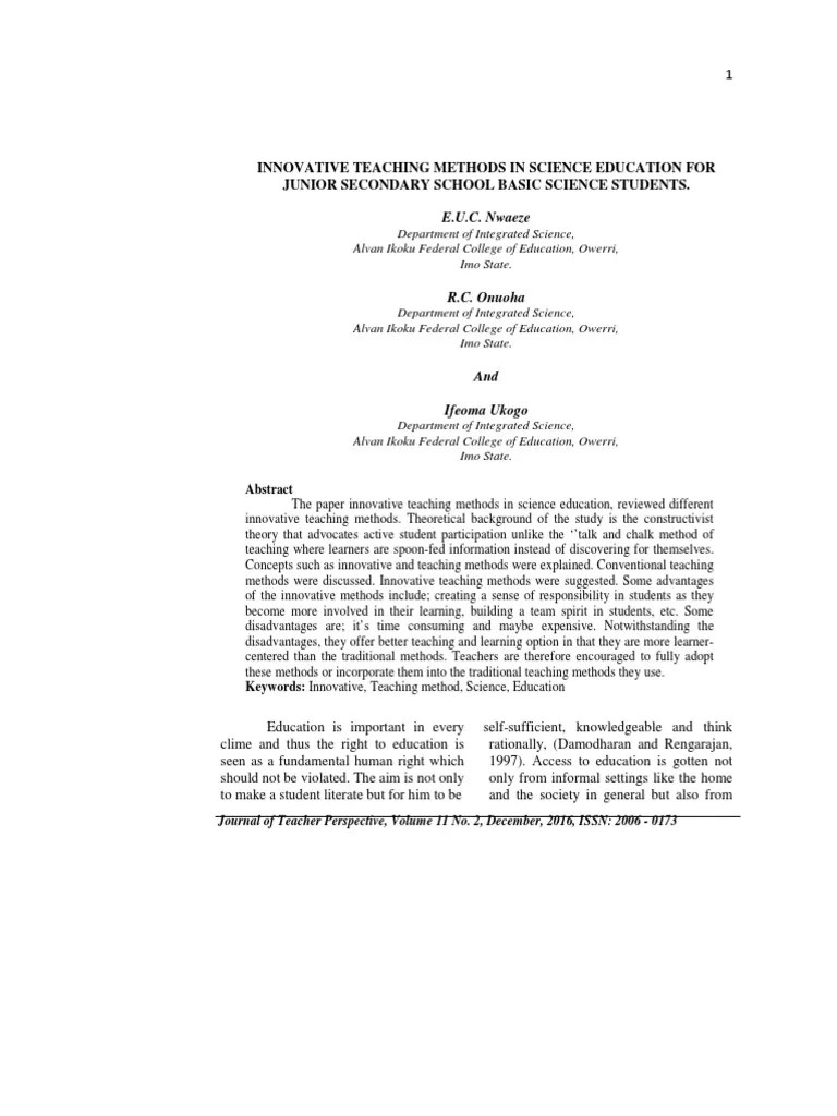 Innovative Teaching Methods in Science Education For PDF
