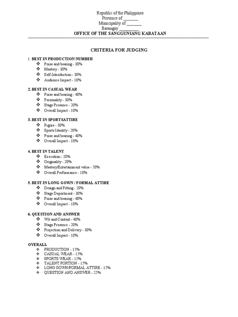 Criteria For Judging Pageant Night PDF Cultural Trends Popular