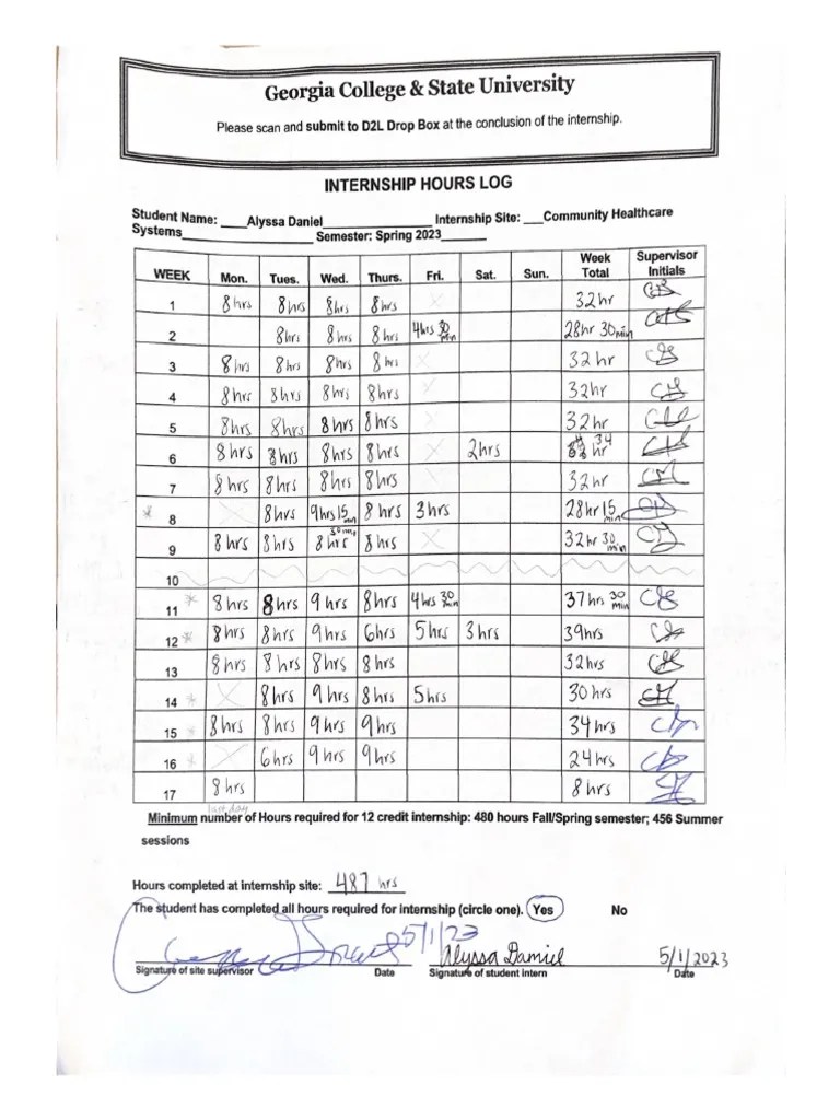 Internship Hours Log PDF