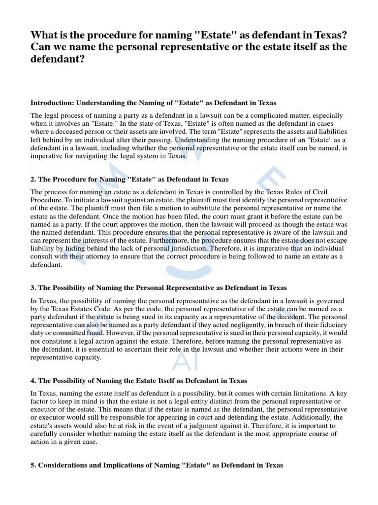 What Is The Procedure For Naming Estate As Defendant in Texas Can
