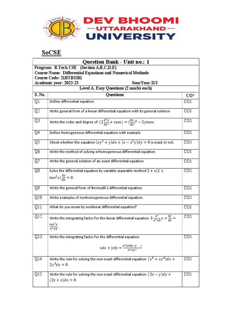 Solutions to Differential Equations and Numerical Methods Practice