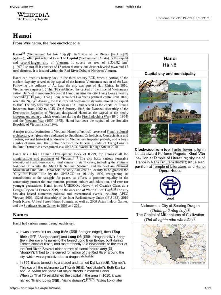 Hanoi Wikipedia PDF Hanoi Vietnam