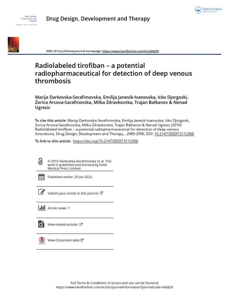 Radiolabeled Tirofiban A Potential Radiopharmaceutical For Detection of