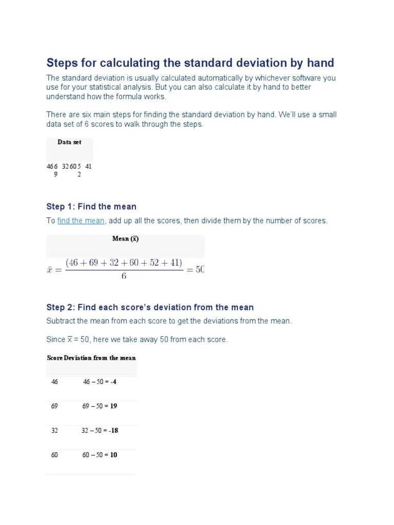 Steps For Calculating The Standard Deviation by Hand PDF