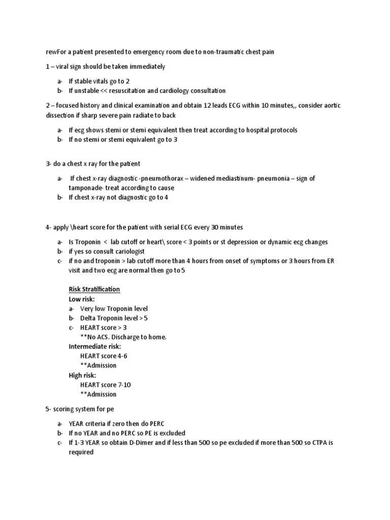 Chest Pain Protocol For ER Doctors PDF Myocardial Infarction Heart