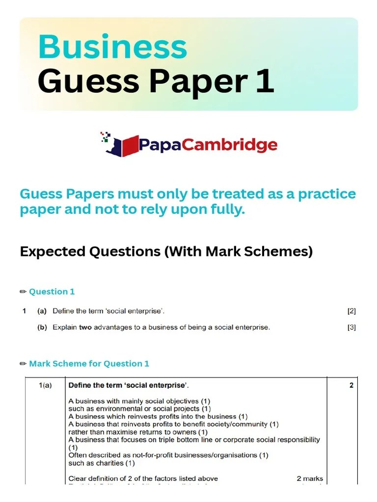 AS A Level 9609 Business Paper 1 PDF