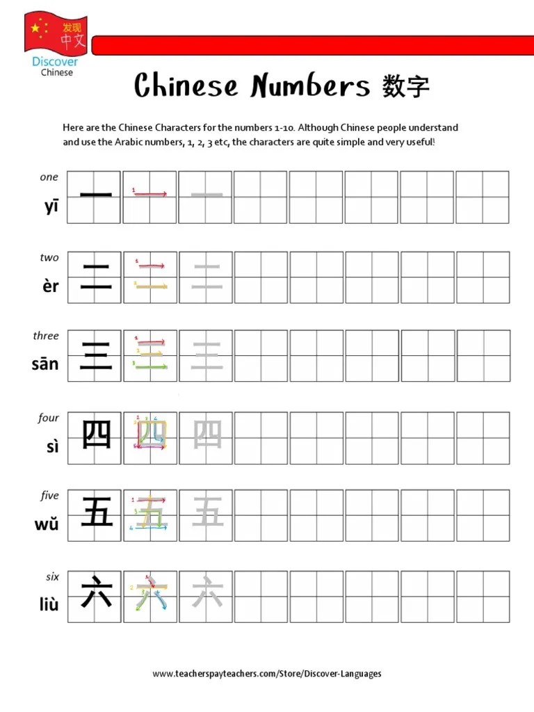 Mandarin Chinese Characters Numbers PDF