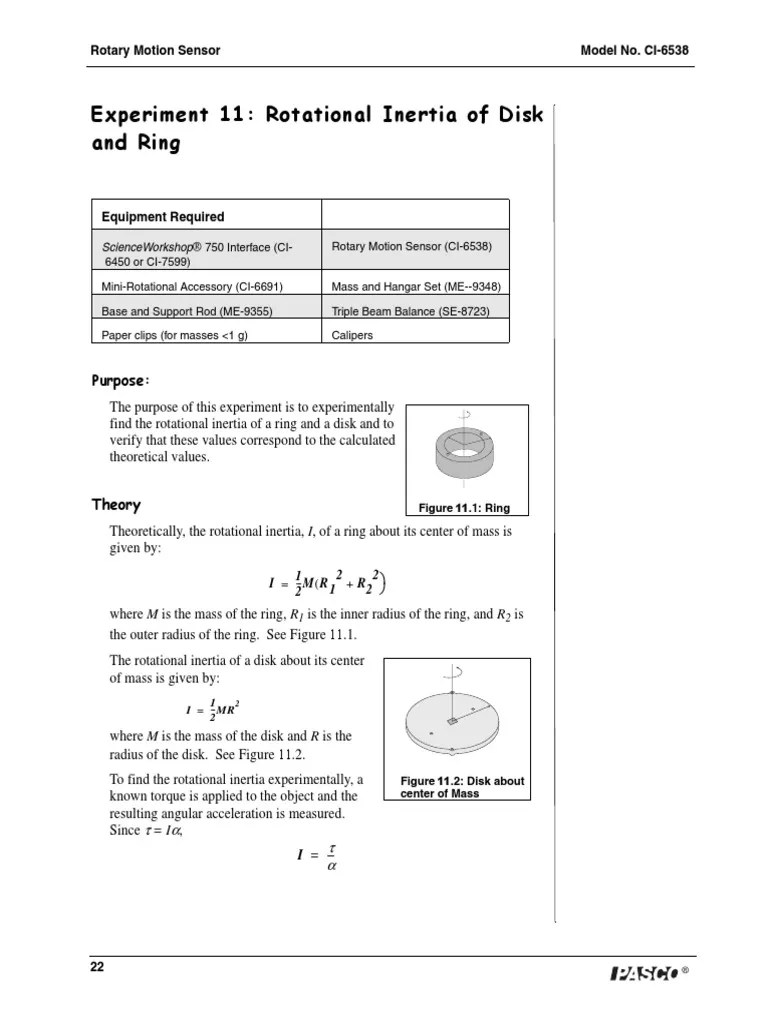 Lab 11 Rotational Inertia of Disk and Ring PDF PDF Rotation Around