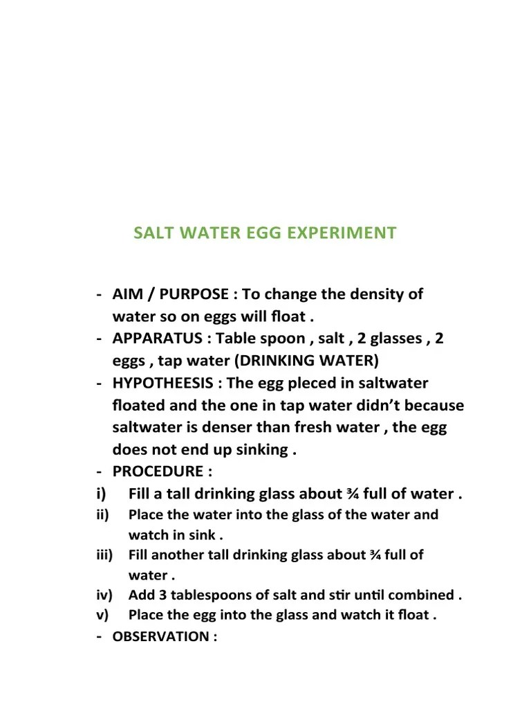 Salt Water Egg Experiment | PDF