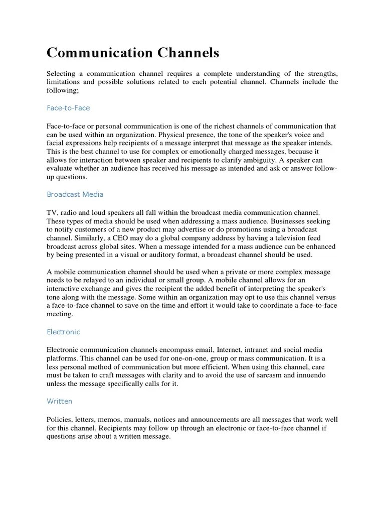 Selecting the Right Communication Channel Understanding the Strengths