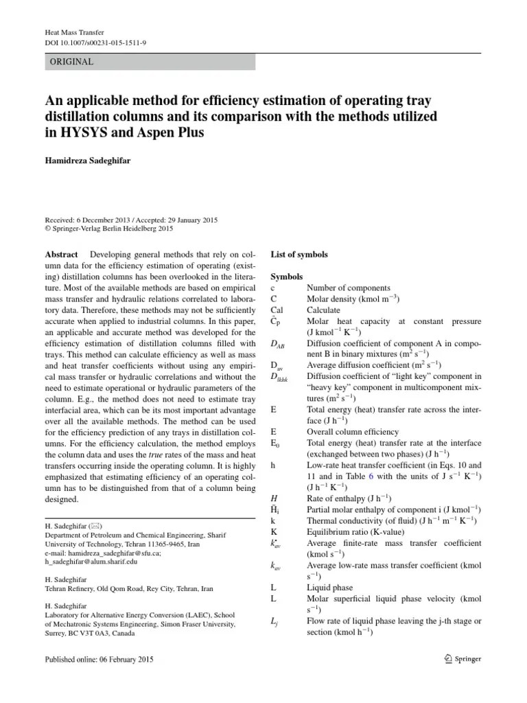 Tray Efficiency Determination PDF Heat Transfer Distillation