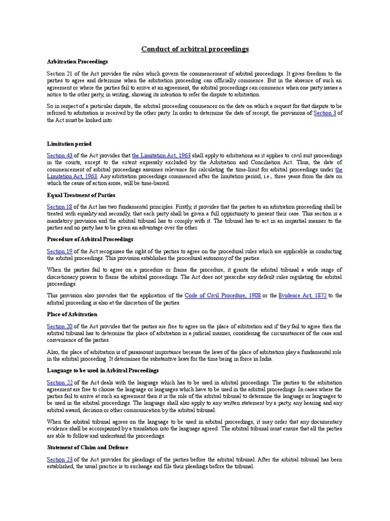 Conduct of Arbitral Proceedings PDF Arbitration Arbitral Tribunal