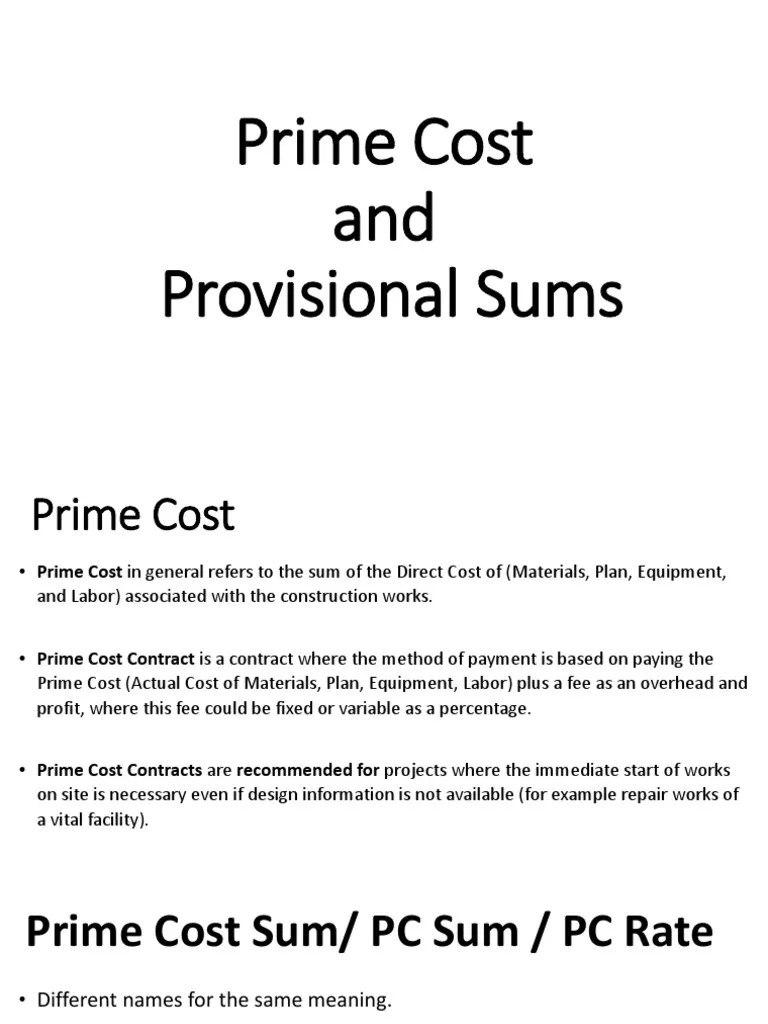 Prime Cost & Provisional Sum Contracts PDF PDF