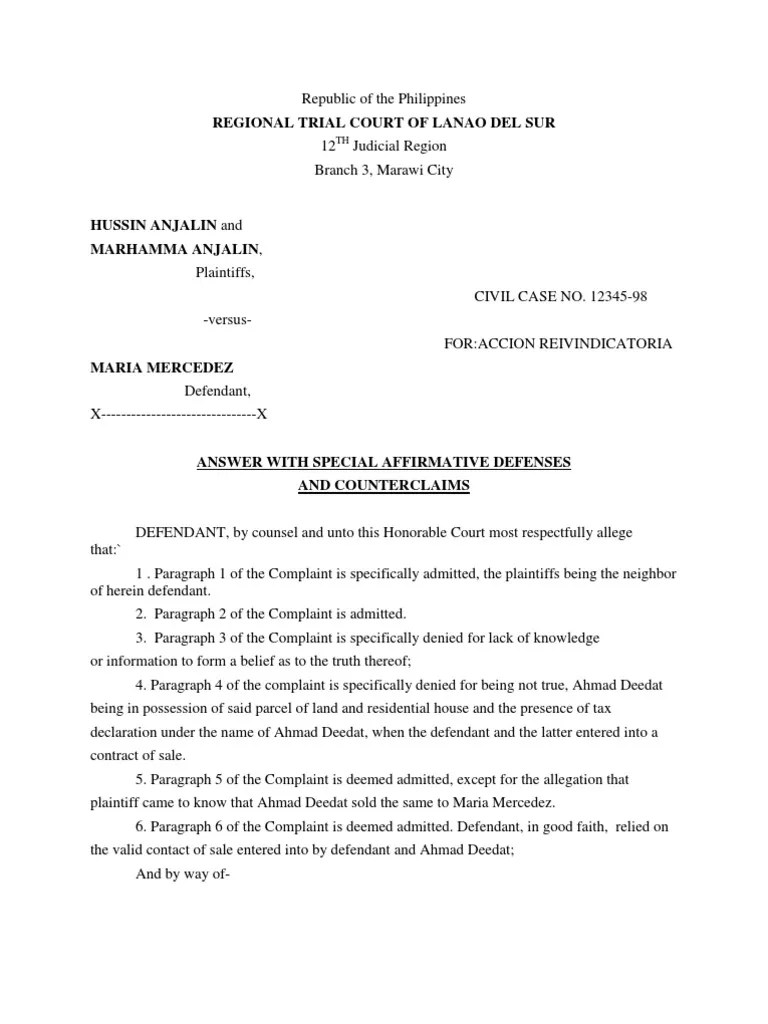 Affirmative Defense Pleading Lawsuit