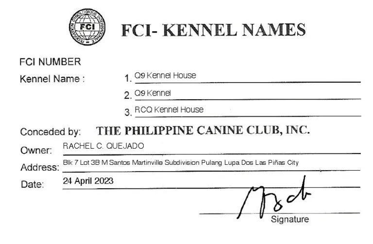FCI Kennel Name Application PDF