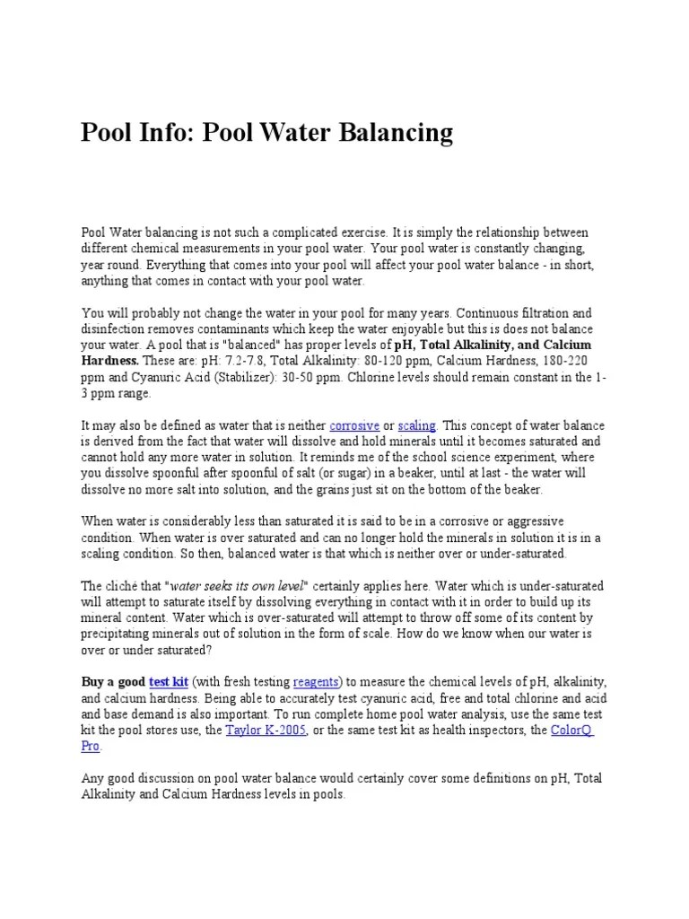 Pool Water Balancing PDF