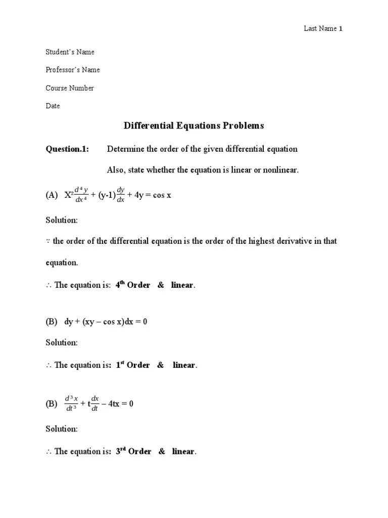 Differential Equations Problems PDF