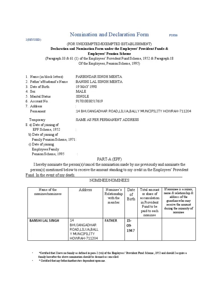 FORM2 PF NOMINATION FORM.docx PDF Government Employee Benefits