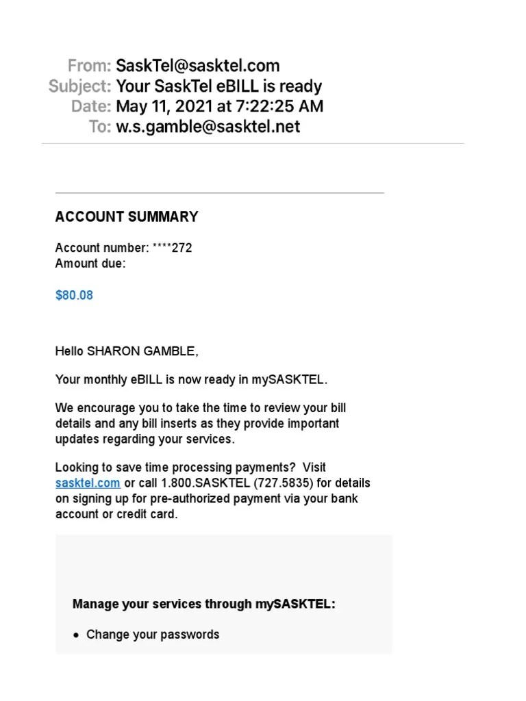 Your SaskTel eBILL Is Ready PDF PDF