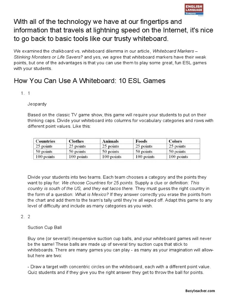 10 Esl Whiteboard Games PDF