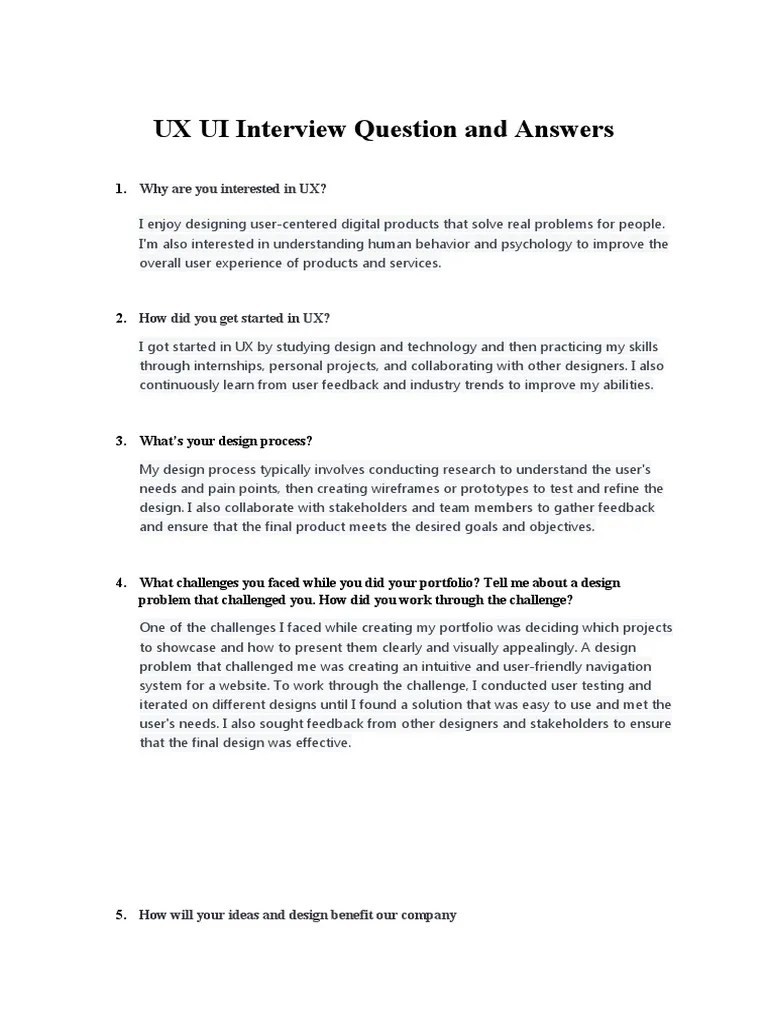 UX UI Interview Question and Answers PDF