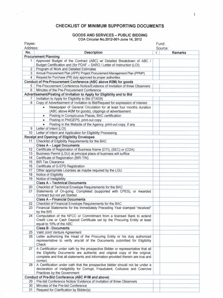 Bidding Checklist PDF PDF