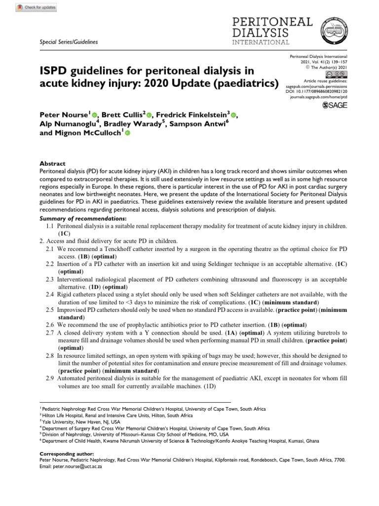 ISPD Guidelines For Peritoneal Dialysis in Acute Kidney Injury 2020