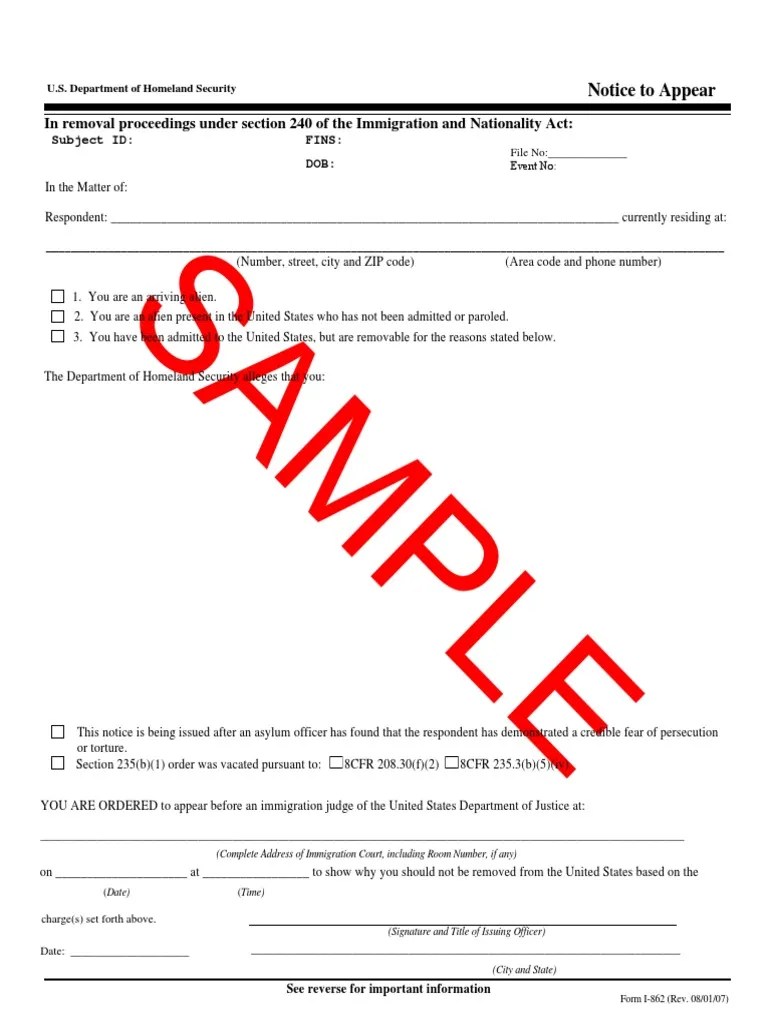 Notice To Appear Form Download Free PDF Justice Crime & Violence