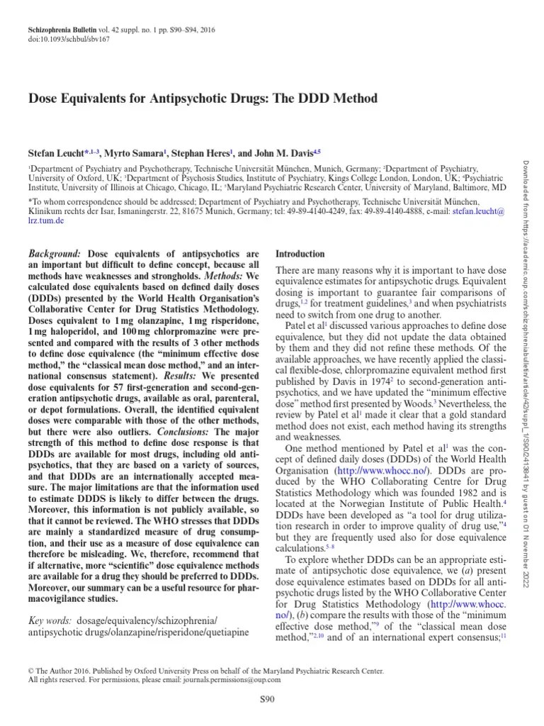 Dose Equivalents for Antipsychotic Drugs | PDF | Antipsychotic | Health