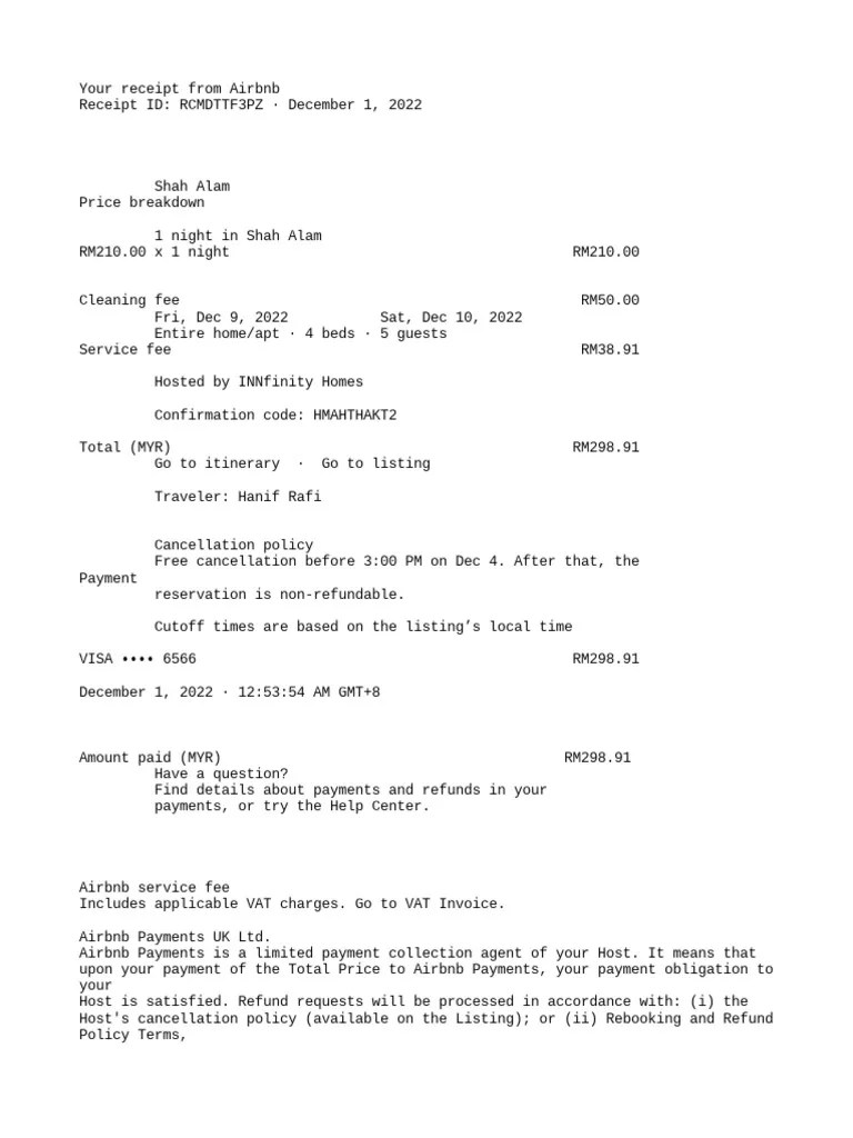 Airbnb Travel Receipt RCMDTTF3PZ PDF