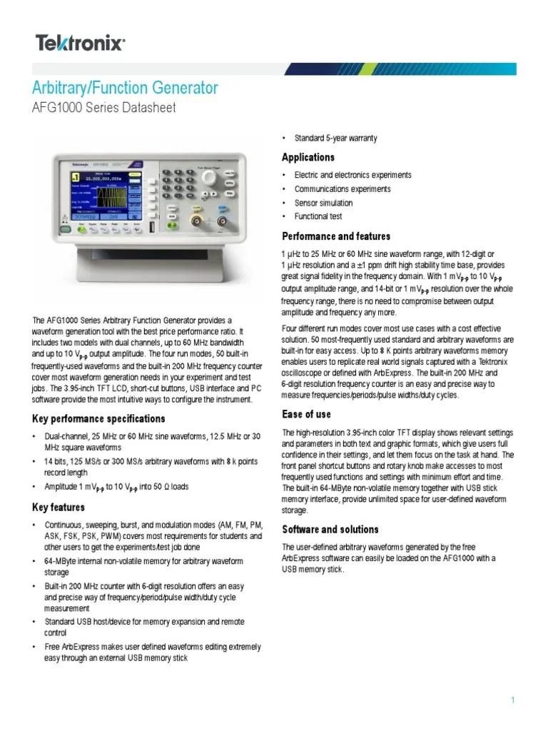 AFG 1062 Function Generator PDF Modulation Alternating Current