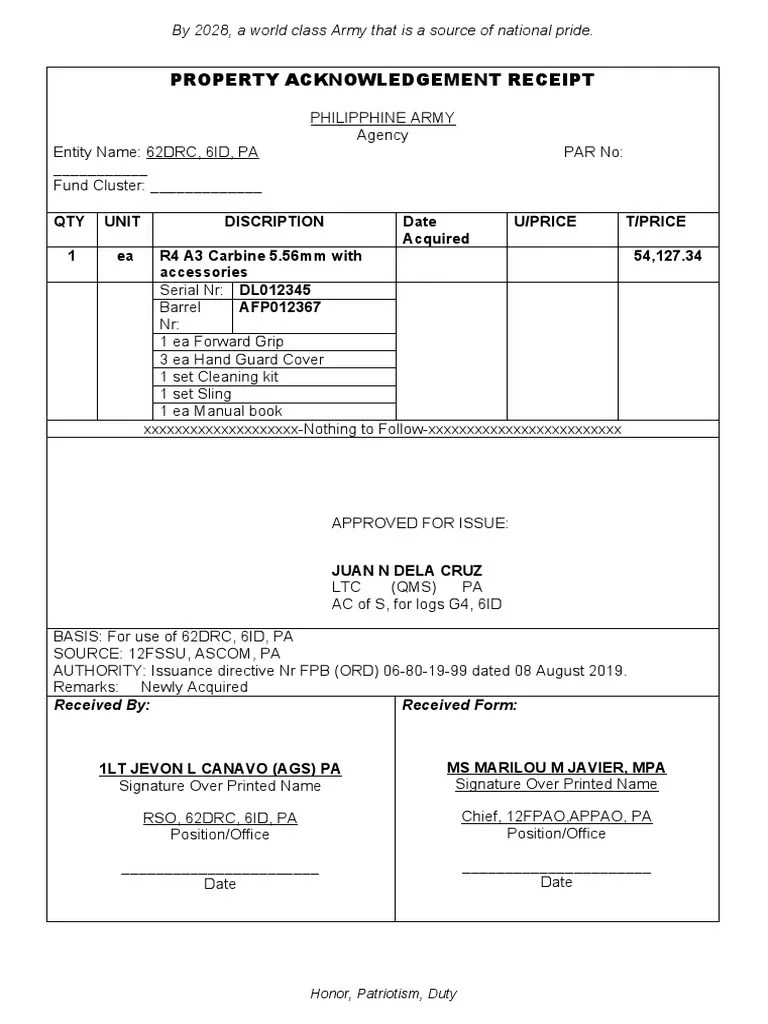 Property Acknowledgement Receipt PDF