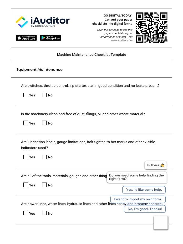Machine Maintenance Checklist Template PDF Libraries