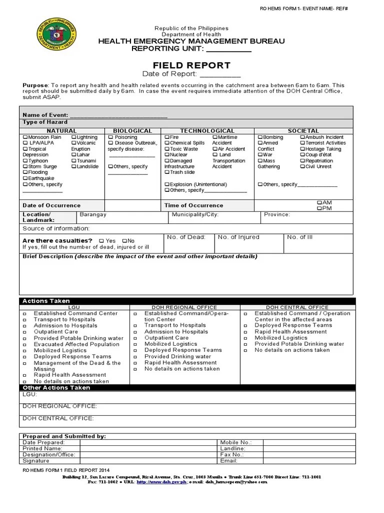 REPORTING FORM 1 FIELD REPORT Approved PDF