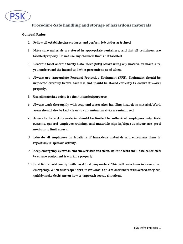Safe Handling and Storage of Hazardous Materials PDF