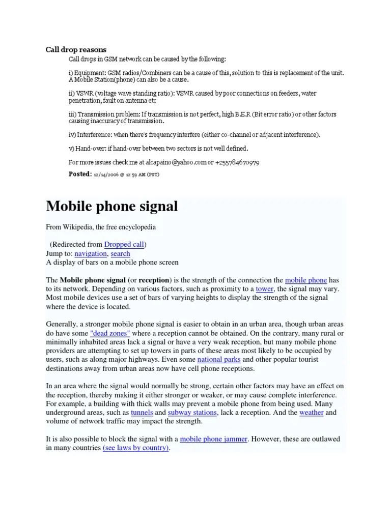 Call Drop Reasons PDF Electrical Engineering Electronic Engineering
